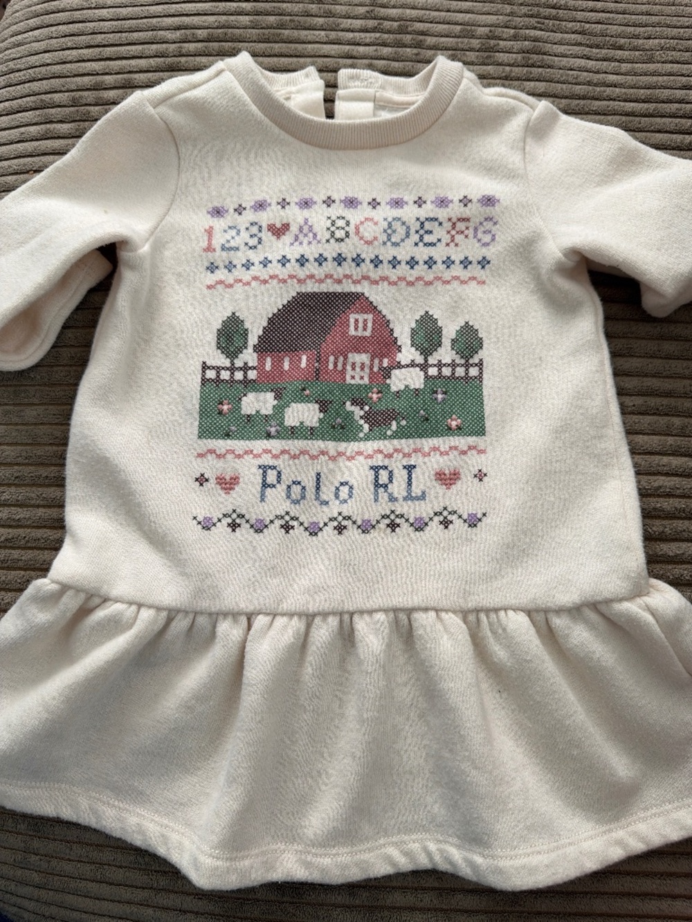Polo RL Baby Girl Farm Print Sweatshirt Dress 12 Months